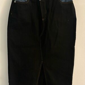 fab'rik Black Denim Maxi Skirt with Contrast Stitching